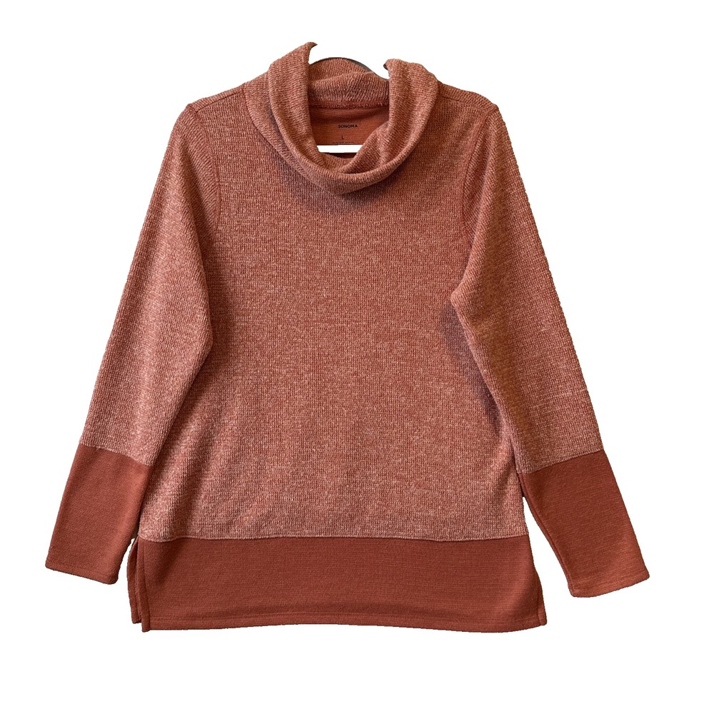 Sonoma SuperSoft Cowl Neck Tunic Knit Sweater Women's L Boho Lightweight Cozy